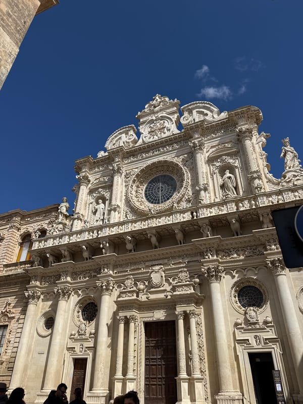 Baroque church facade documented in Lecce, Italy