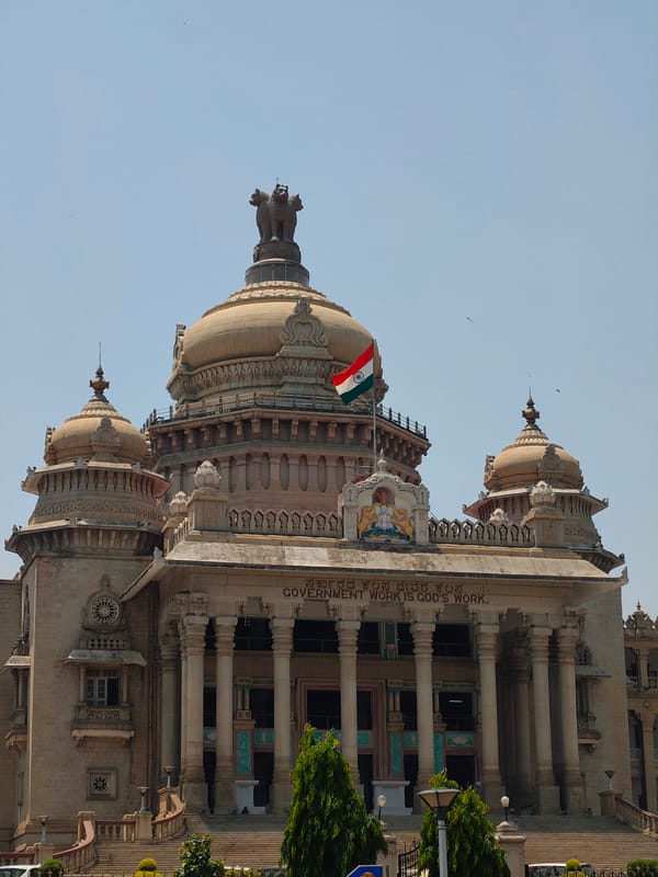 Morning documentation of Vidhana Soudha government building in Bengaluru