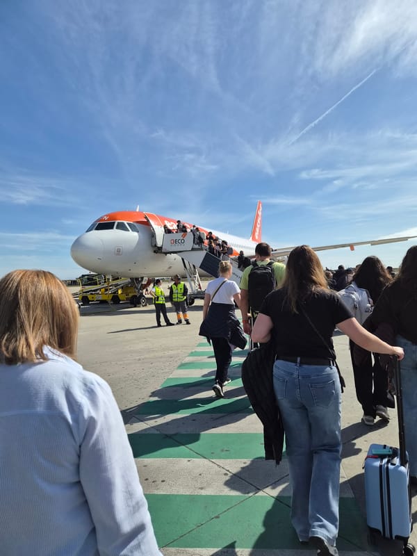 EasyJet passengers board aircraft at Moreira airport, Portugal