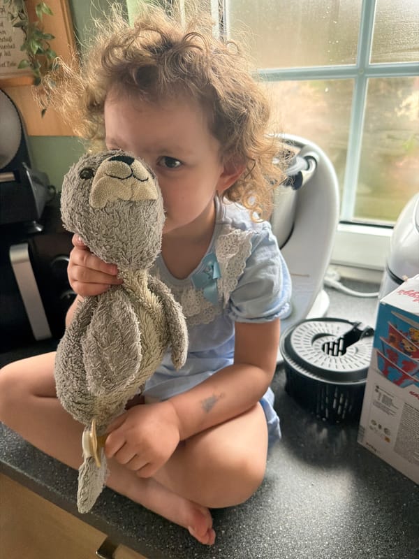 Child sits in kitchen in Trassem, Germany