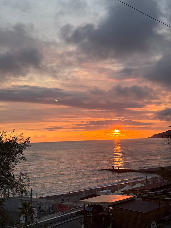 Sunset captured across Sochi's Black Sea coastline from multiple viewpoints