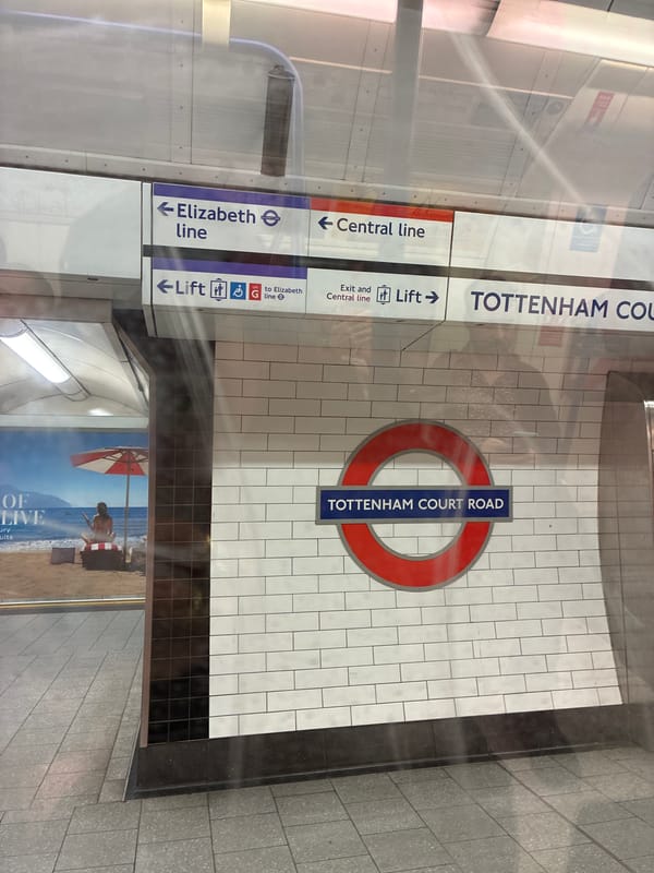 London Underground signage captured at Tottenham Court Road station