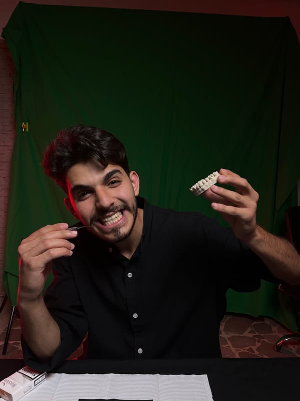 Man works on dental prosthetics in Damascus suburb