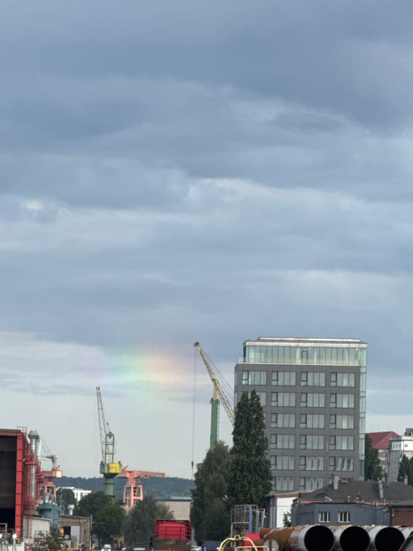 Gdańsk port and shipyard on a grey summer morning