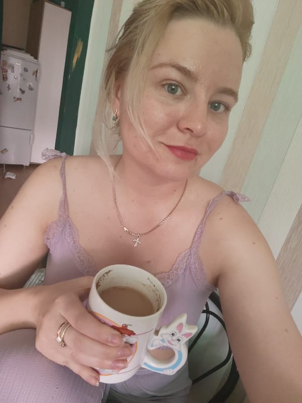Early morning coffee break captured in Izhevsk home