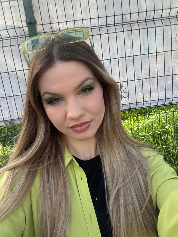 Woman in neon green photographed in Plovdiv, Bulgaria