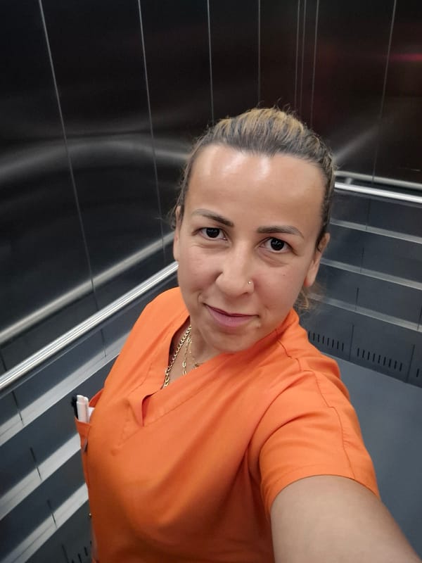 Selfies and scenes from a day in orange scrubs