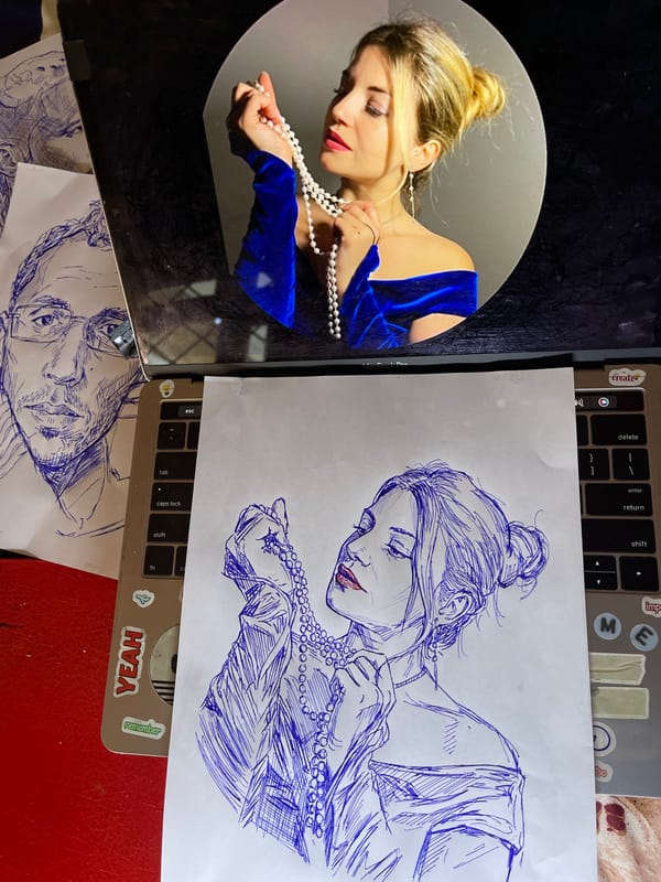 Portrait drawing session with pen and ink in Jos