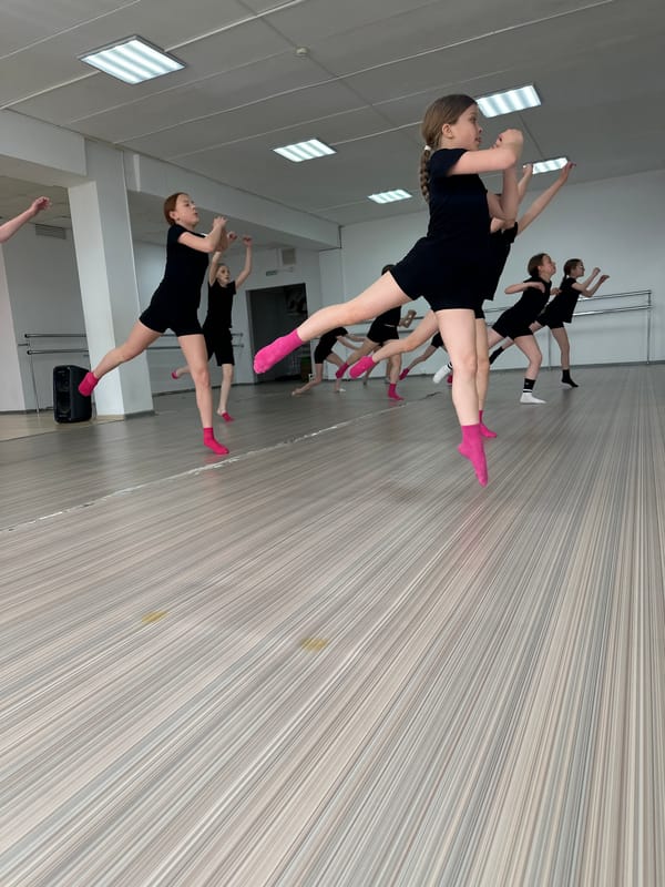 Young dancers practice in studio class in Votkinsk