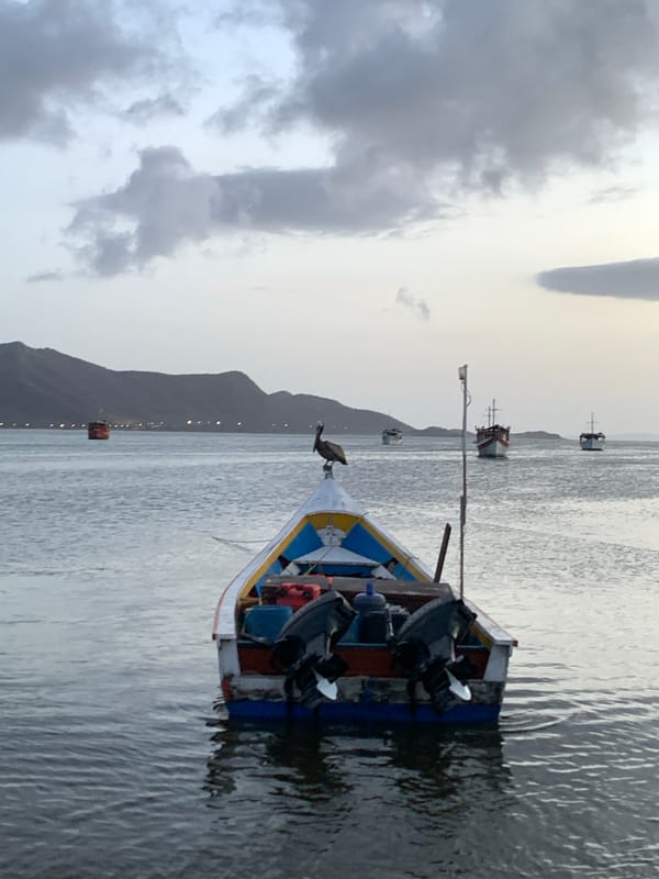 Evening waterfront scenes captured in Juan Griego, Venezuela harbor