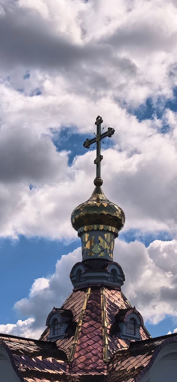 Golden-domed Orthodox church complex in Homyel, Belarus