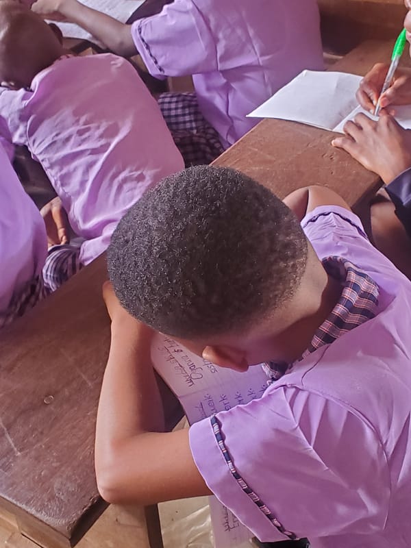 Nigerian students attend morning writing class in Ukwu-Abwa school