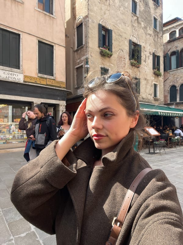 Tourists and architecture documented in Venice midday scenes