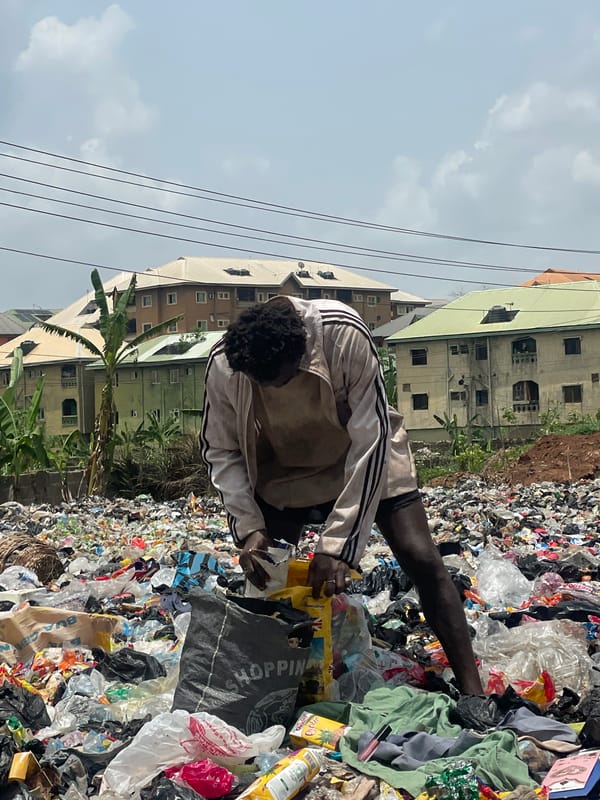 Daily life scenes captured across Onitsha including waste picking