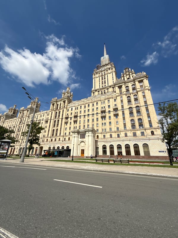 Street-level look at Moscow's iconic Stalinist skyscraper