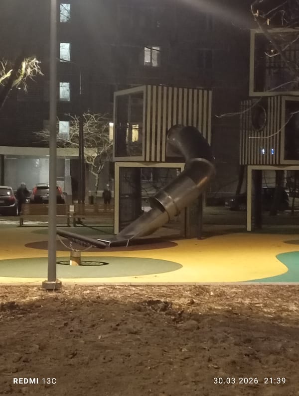 Nighttime playground scene documented in Moscow urban park