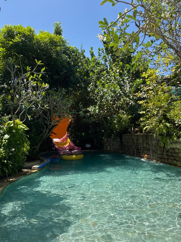 Tourist visits Waterbom water park in Kuta, Indonesia