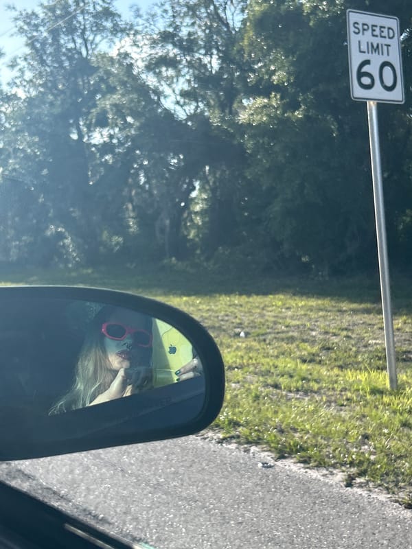 Driver spotted wearing red sunglasses in side mirror reflection
