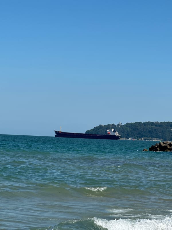 Sunny afternoon on Varna's Black Sea beach and port