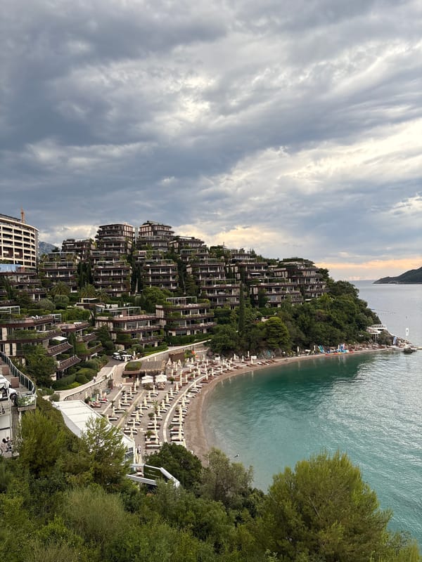 Hillside resort meets the Adriatic on a cloudy Budva afternoon