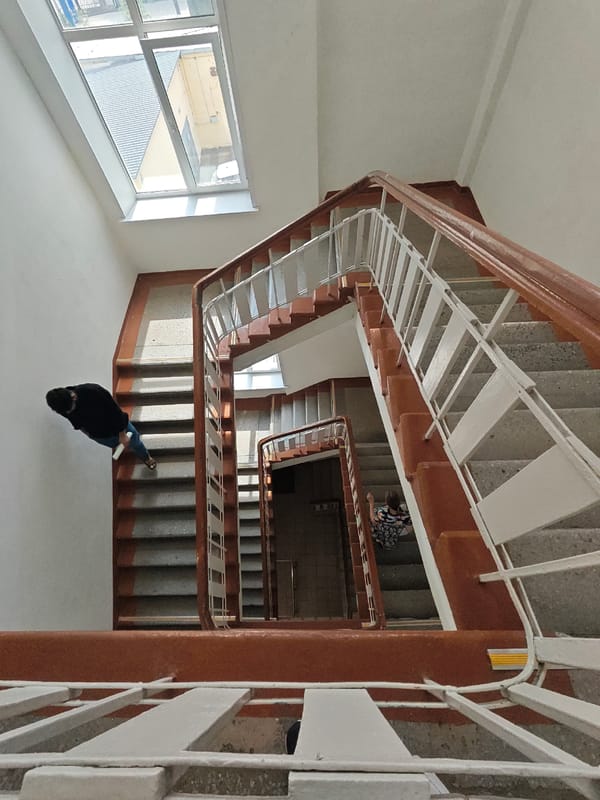 Concrete staircase photographed inside Yekaterinburg building