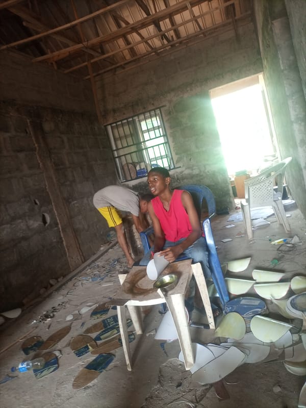 Morning around a construction site and streets in Nkpor, Nigeria