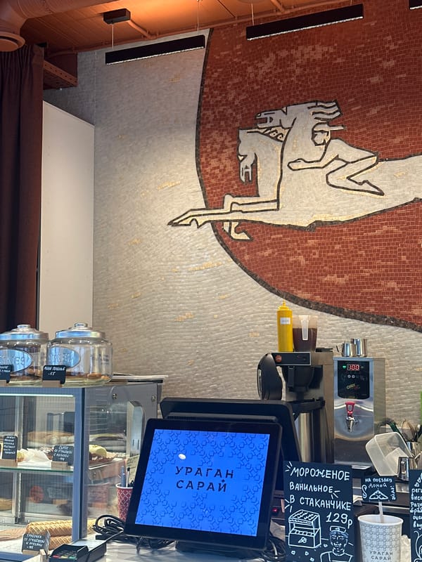 Woman visits cafe counter in Kazan, Russia