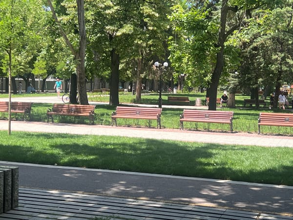 Summer afternoon at tree-lined promenade in Stara Zagora park