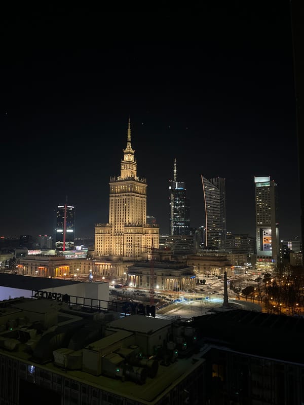 Evening scenes captured across Warsaw's streets and skyline