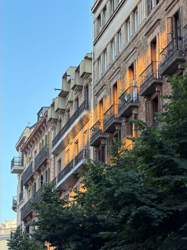 Cruising Barcelona streets at golden hour, buildings and backseat snapshots