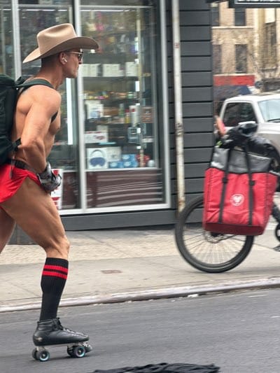 Roller-skating cowboy and gourmet food spotted in NYC