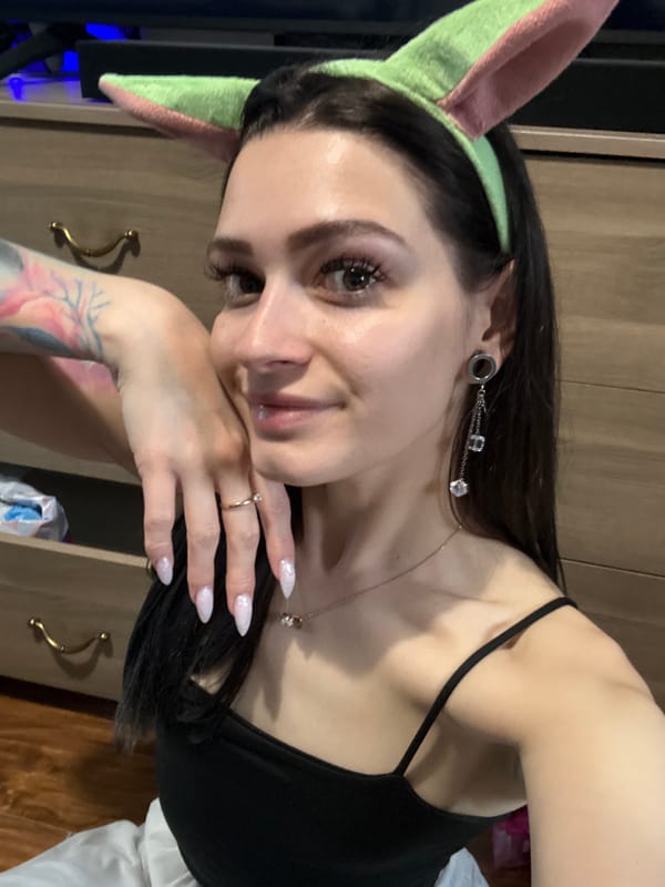 Woman in bunny ears, cosmetics photographed in Reutov