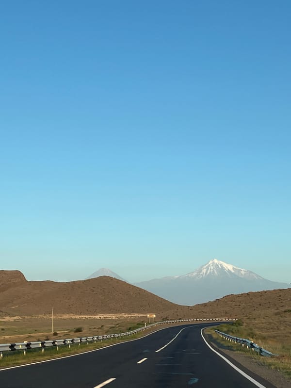 Mount Ararat's twin peaks from an Armenian roadside