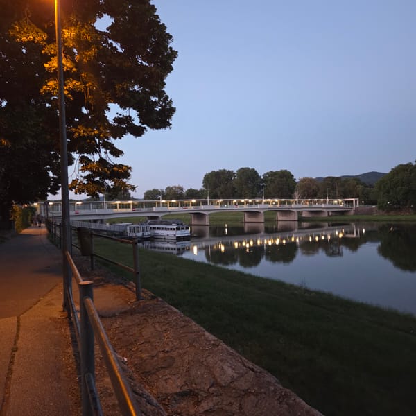 Evening stroll along the Váh River and spa island, Piešťany