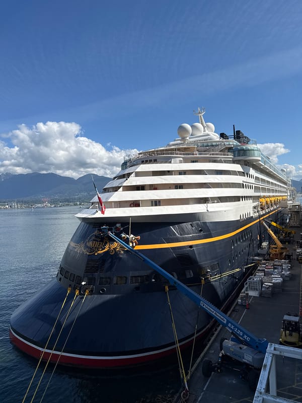Disney Wonder cruise ship undergoes maintenance work at Vancouver port