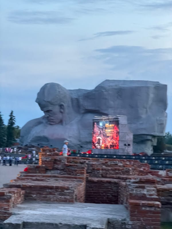 Evening at Brest Fortress, Belarus — monuments, moat, and outdoor crowds