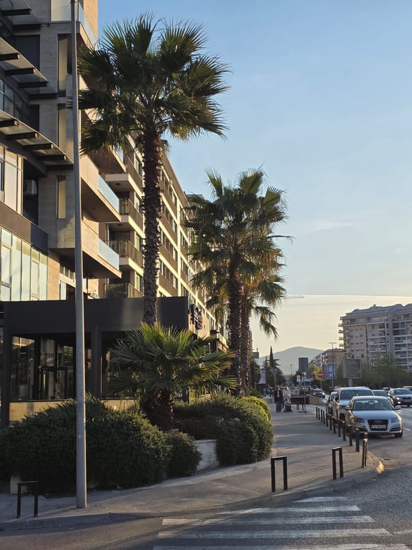 Urban scenes documented across Podgorica during evening hours