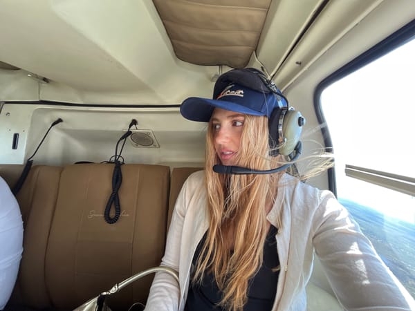 Woman photographed in aircraft cockpit near Livingstone, Zambia