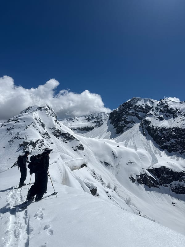 Ski touring documented in Abkhazia mountains under clear skies