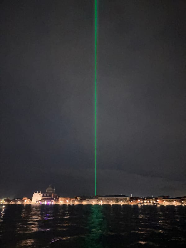 Green laser beam spotted across Venice night sky