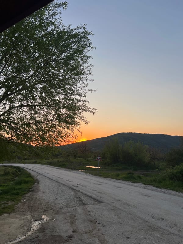 Sunset road scene documented in Galabovo, Bulgaria