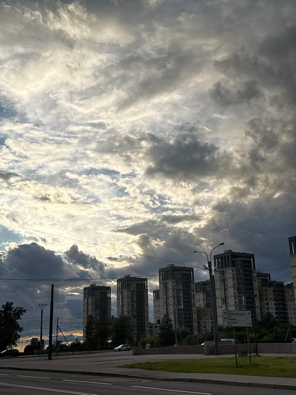 Dramatic skies over Saint Petersburg parks and streets