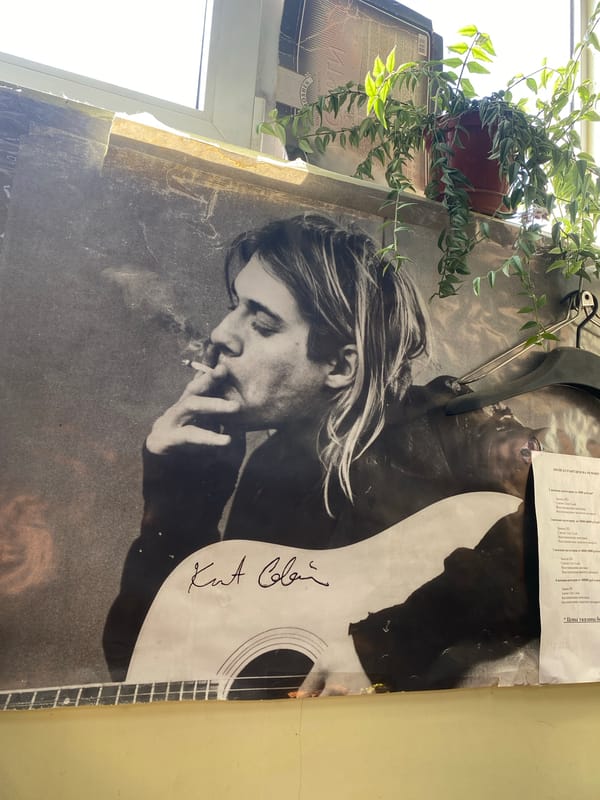 Kurt Cobain poster spotted against wall in Petropavlovsk-Kamchatsky