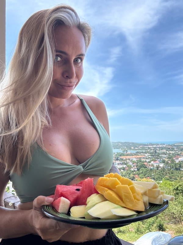 Fruit platter on a Ko Samui balcony, July morning