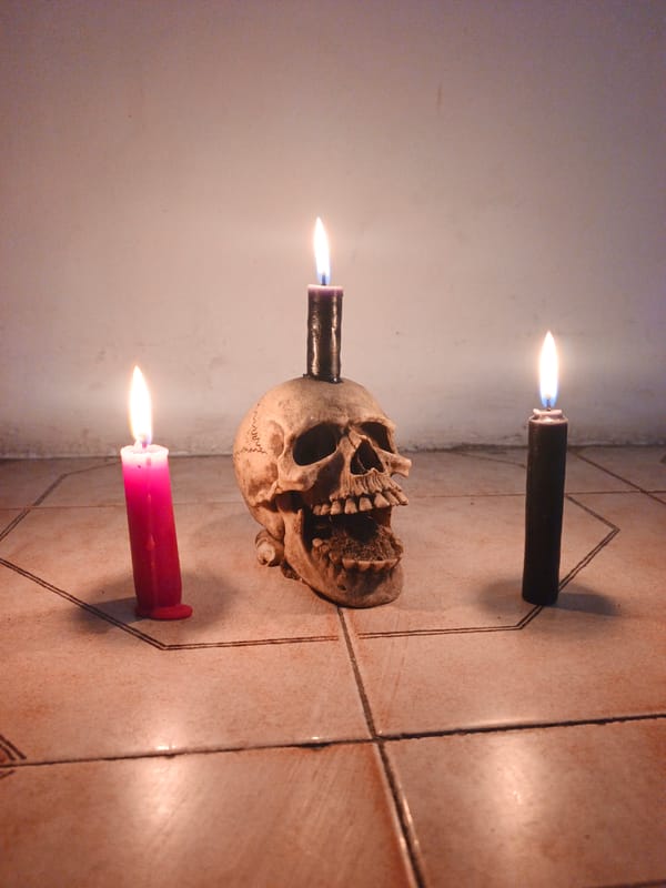 Ritual scene with candles, skull documented in Venezuelan town