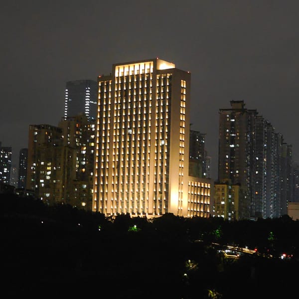 Illuminated building observed at night in Yuzhong District, China