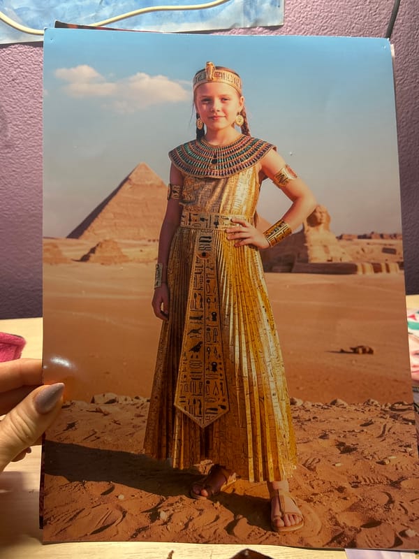 Girl photographed in Egyptian costume in Rusalevka, Russia