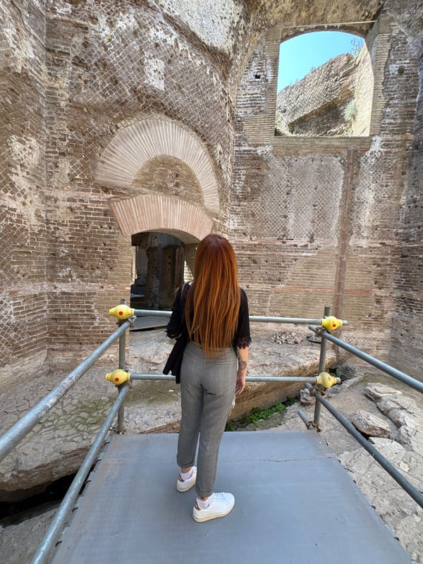Visitor explores scaffolded ruins at Hadrian's Villa restoration site