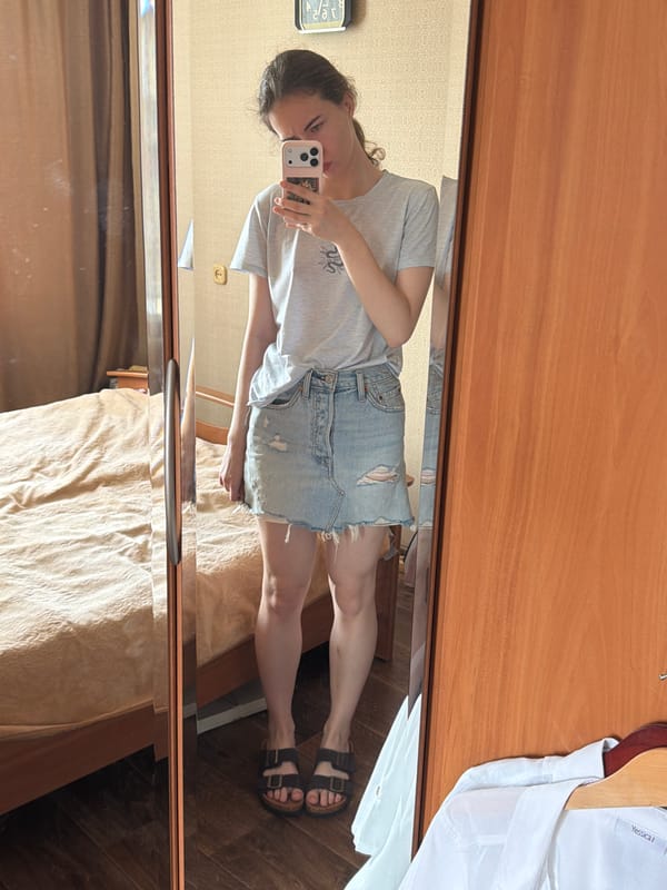 Mirror selfie and curtained window, Zavodoukovsk morning