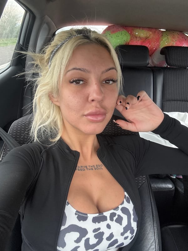 Woman takes car selfie in Shtarkovo, Bulgaria